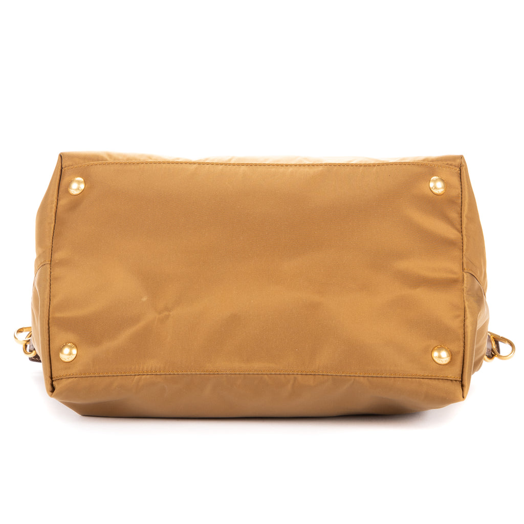 Shoulder Bag Tote Olive Brown Nylon Canvas