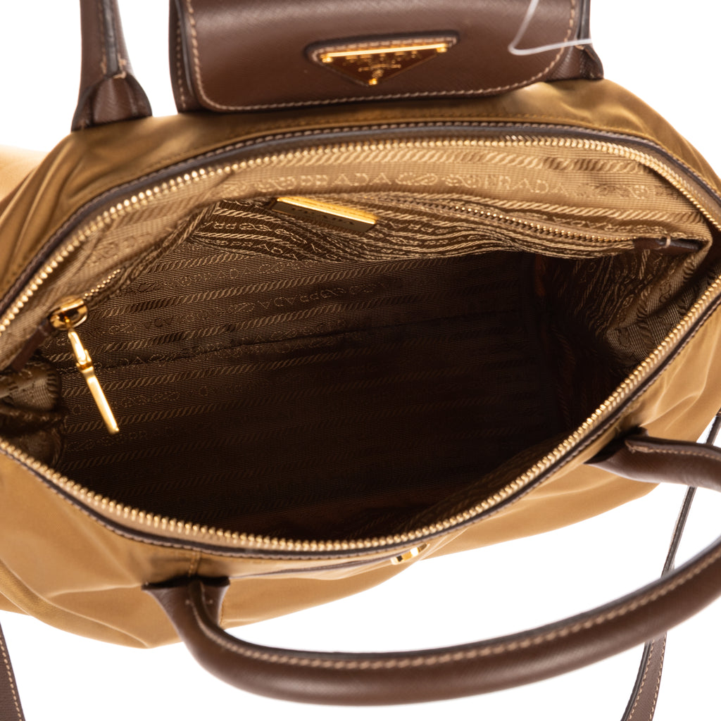 Shoulder Bag Tote Olive Brown Nylon Canvas