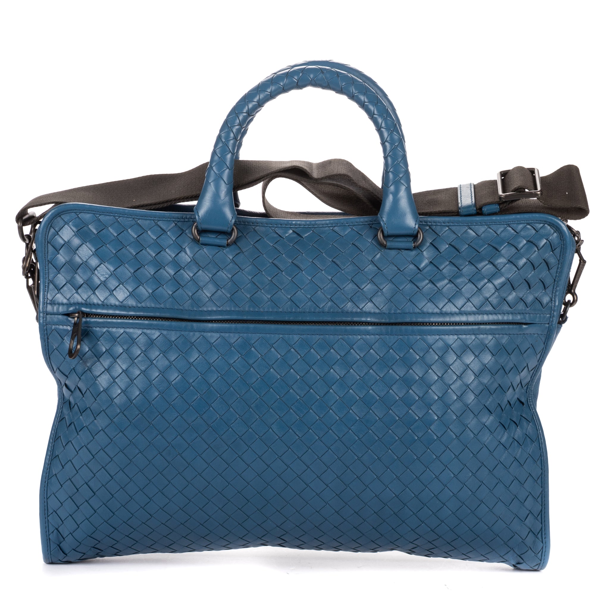 Shoulder Bag Veneto Messenger Blue Intrecciato Nappa Leather