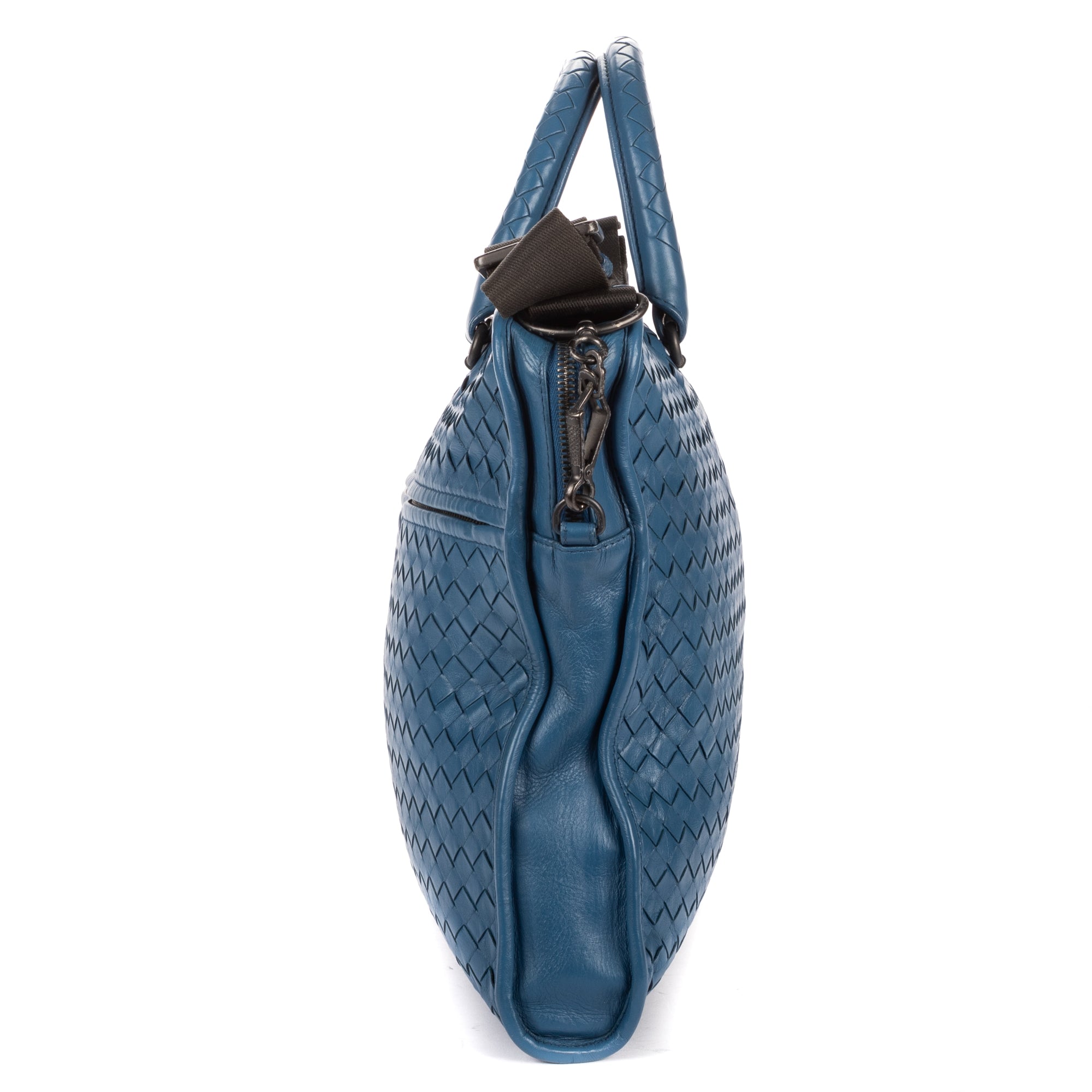 Shoulder Bag Veneto Messenger Blue Intrecciato Nappa Leather
