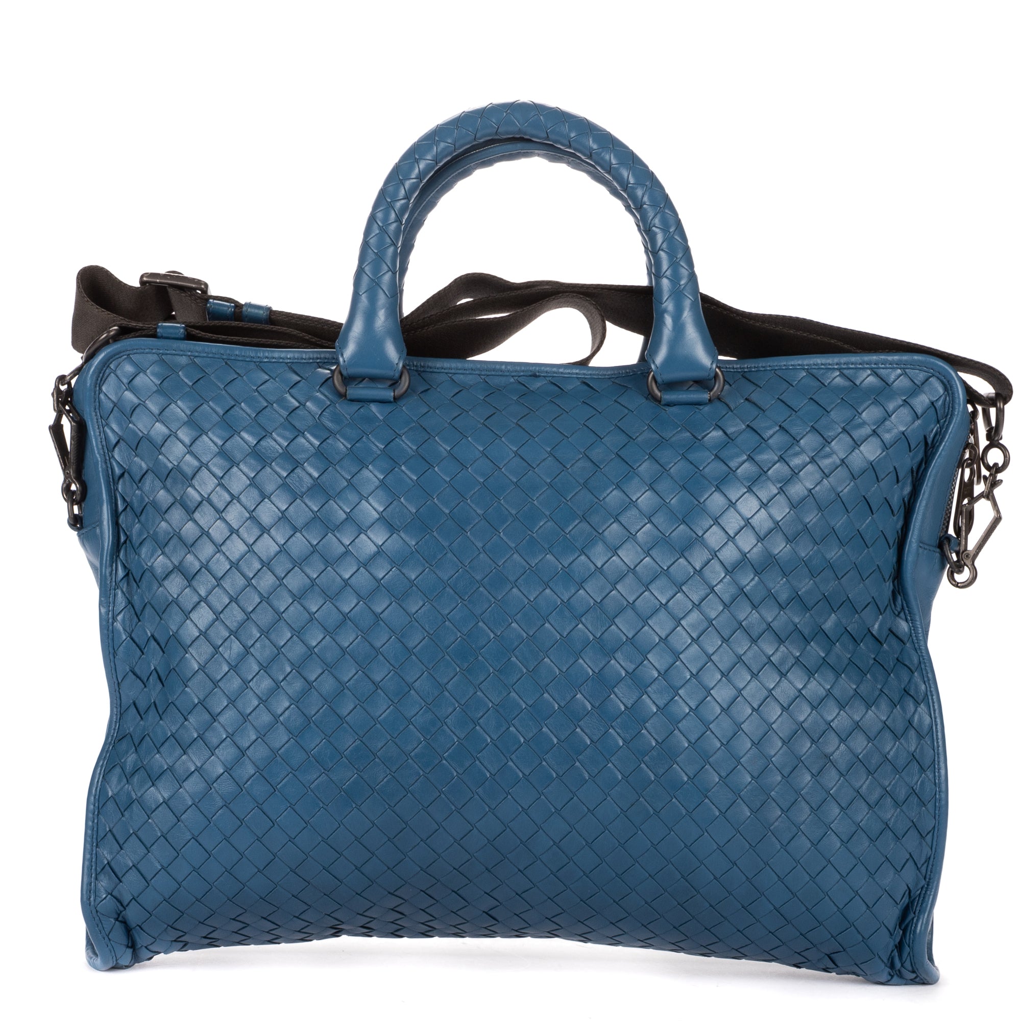 Shoulder Bag Veneto Messenger Blue Intrecciato Nappa Leather