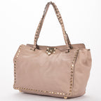 Bolso de mano Rockstud Tote Cuero de becerro tachonado rosa claro