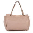 Bolso de mano Rockstud Tote Cuero de becerro tachonado rosa claro