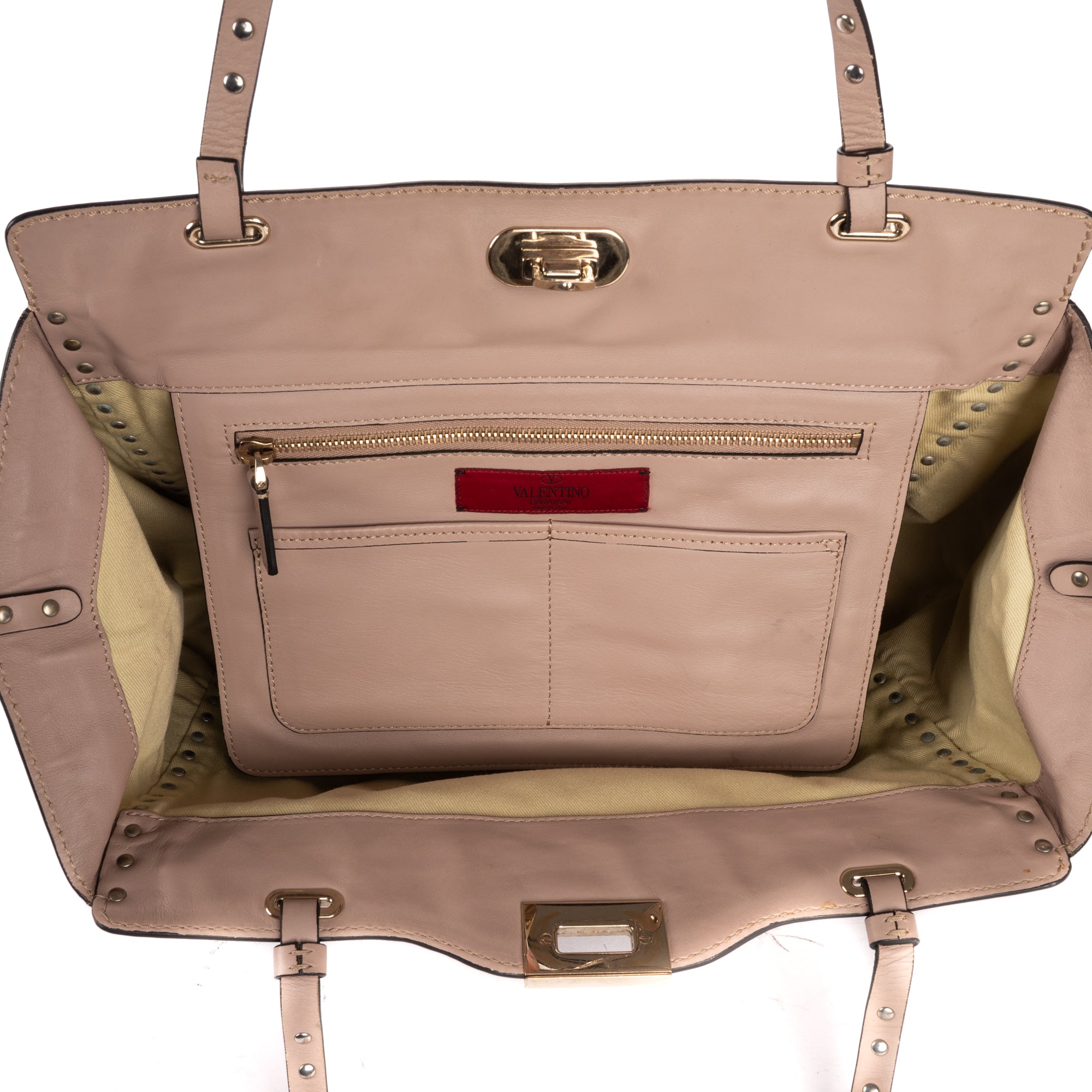 Bolso de mano Rockstud Tote Cuero de becerro tachonado rosa claro
