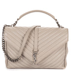 Shoulder Bag Large College Bag Grey Chevron Calfskin Leather