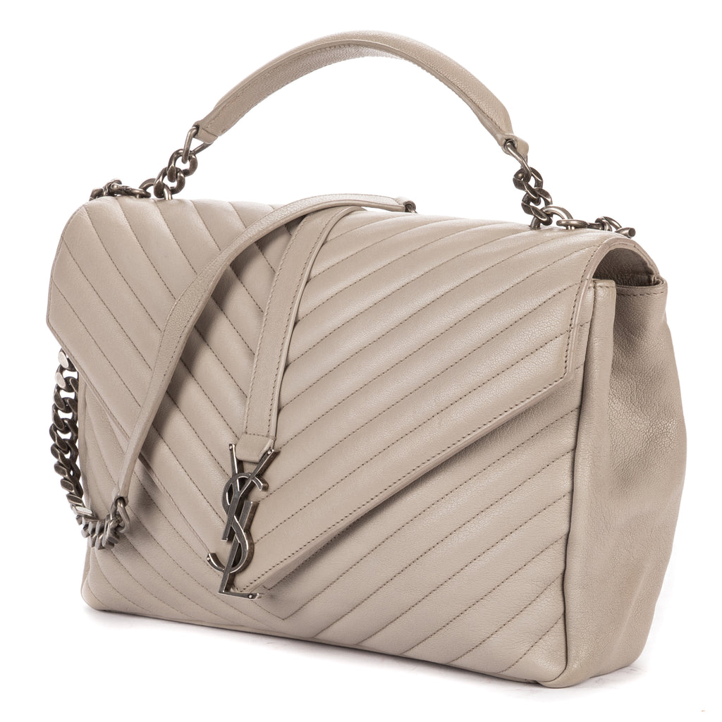 Shoulder Bag Large College Bag Grey Chevron Calfskin Leather