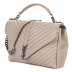 Shoulder Bag Large College Bag Grey Chevron Calfskin Leather