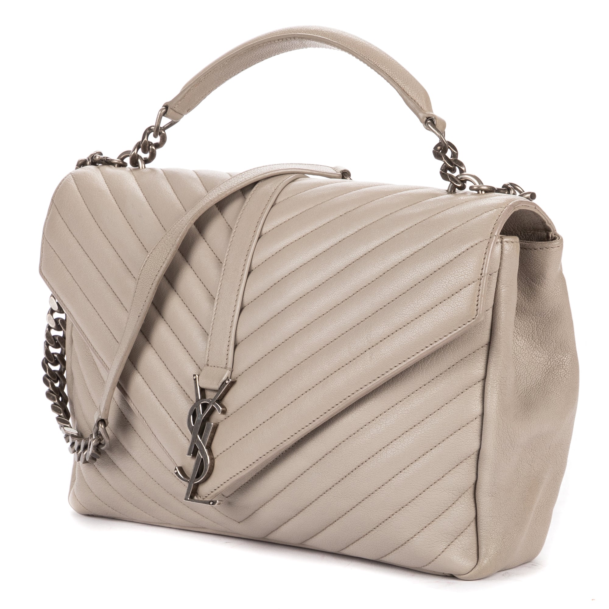Shoulder Bag Large College Bag Grey Chevron Calfskin Leather