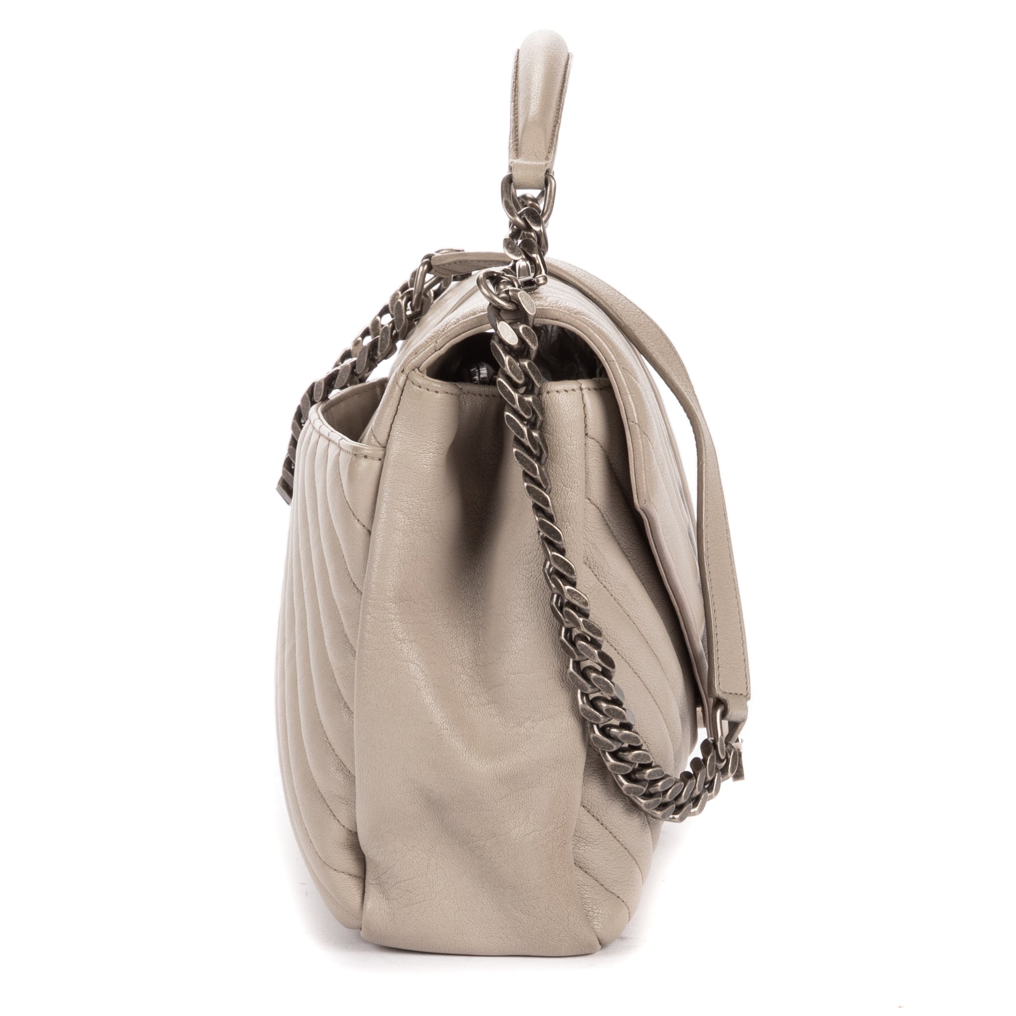 Shoulder Bag Large College Bag Grey Chevron Calfskin Leather