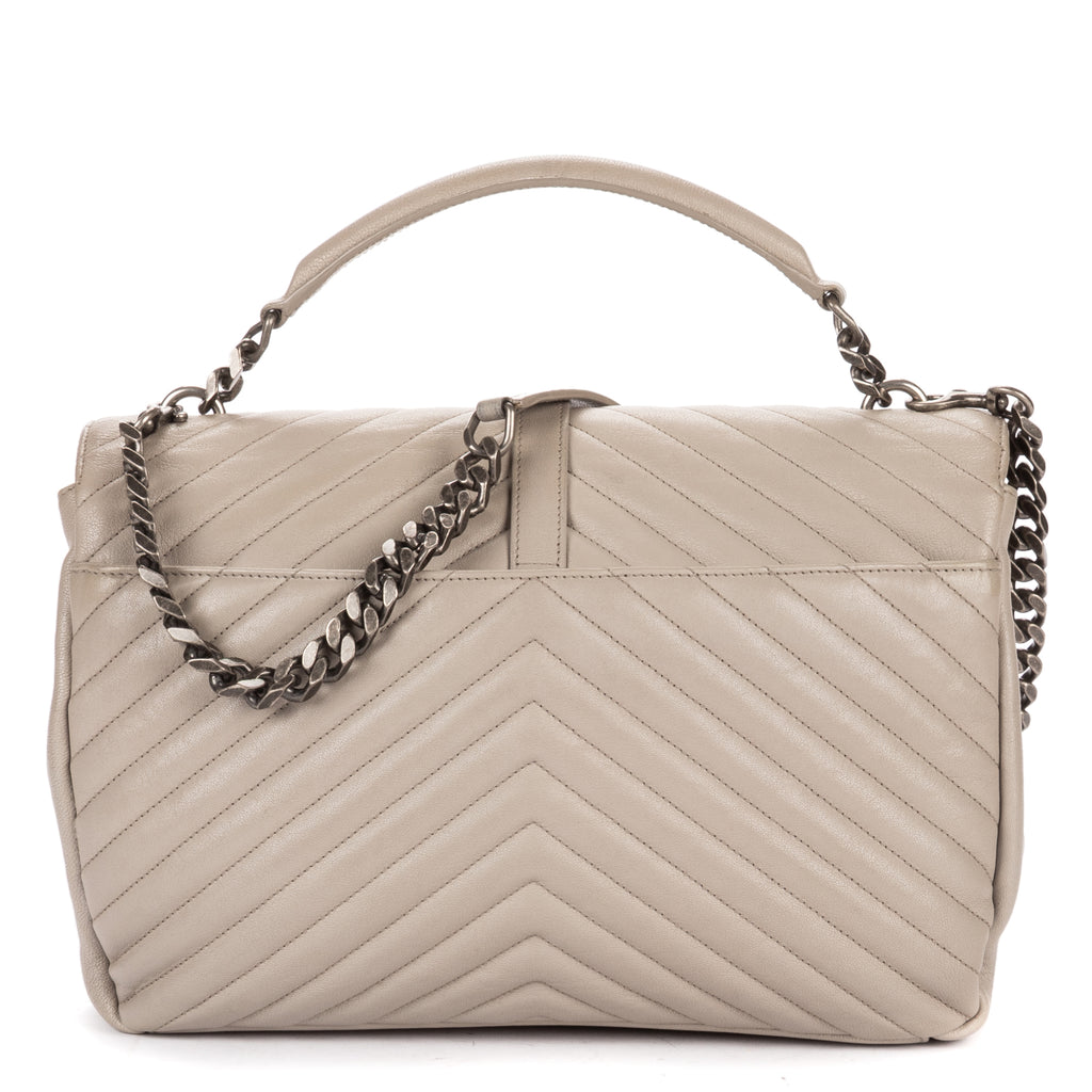 Shoulder Bag Large College Bag Grey Chevron Calfskin Leather