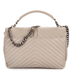 Shoulder Bag Large College Bag Grey Chevron Calfskin Leather