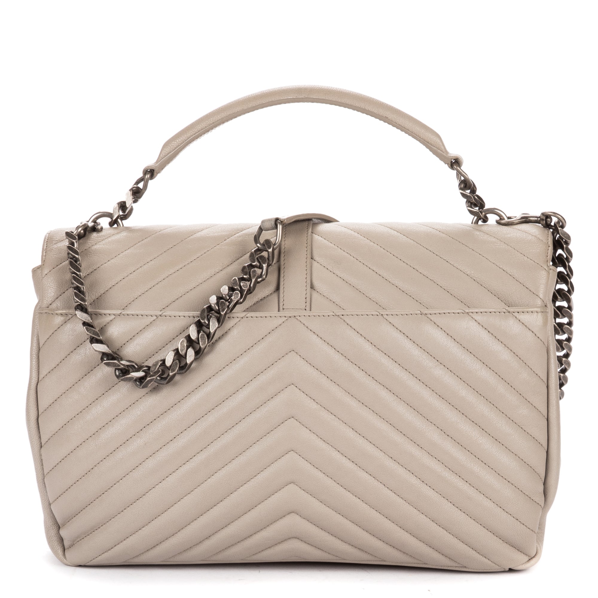 Shoulder Bag Large College Bag Grey Chevron Calfskin Leather