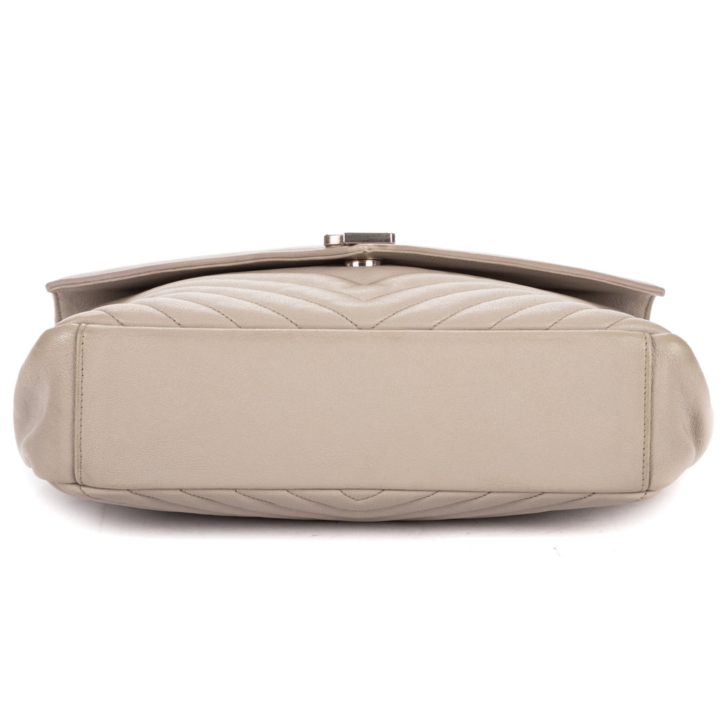 Shoulder Bag Large College Bag Grey Chevron Calfskin Leather