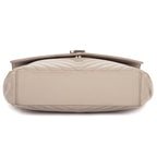 Shoulder Bag Large College Bag Grey Chevron Calfskin Leather
