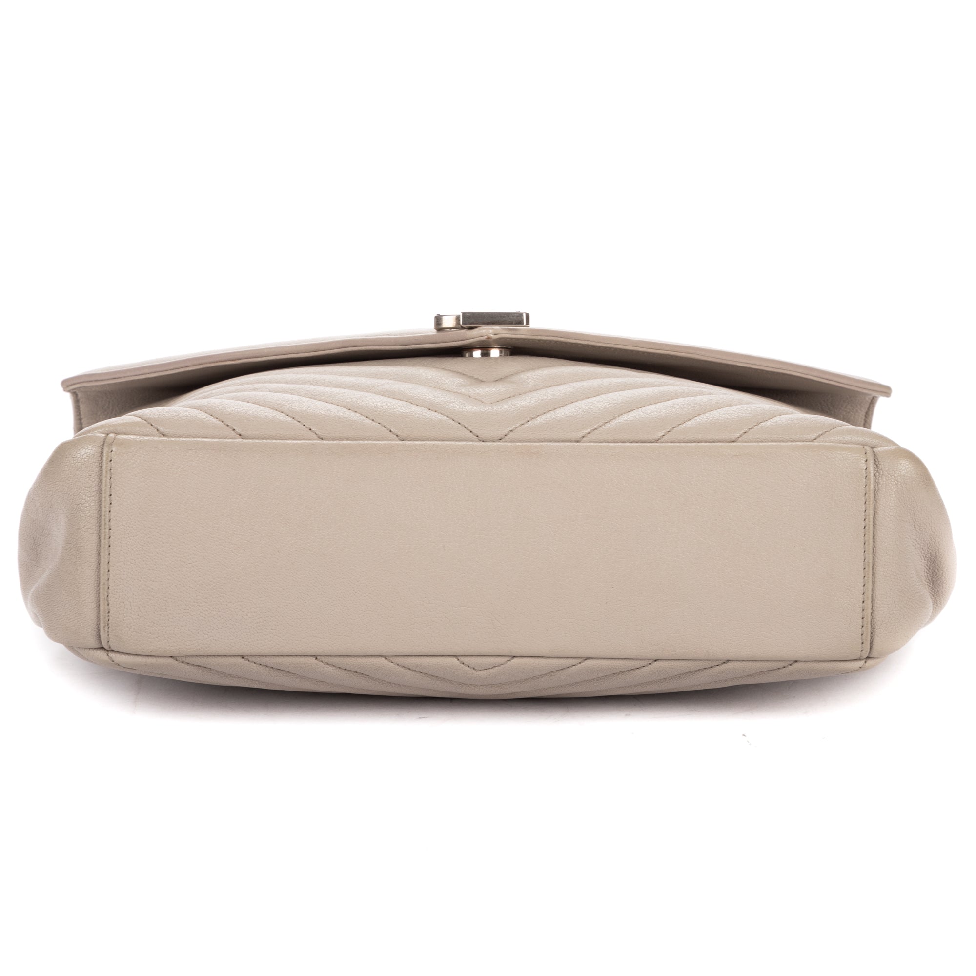 Shoulder Bag Large College Bag Grey Chevron Calfskin Leather