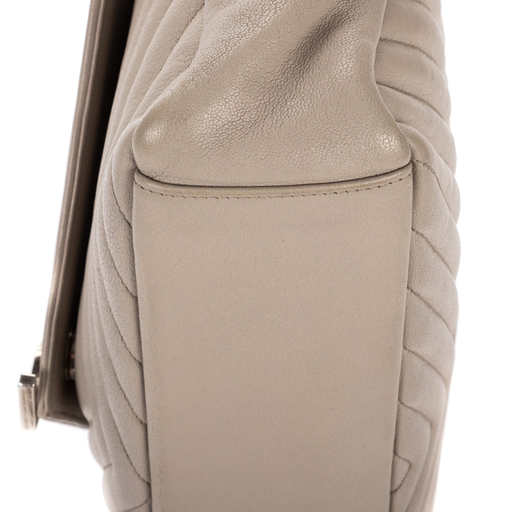 Shoulder Bag Large College Bag Grey Chevron Calfskin Leather