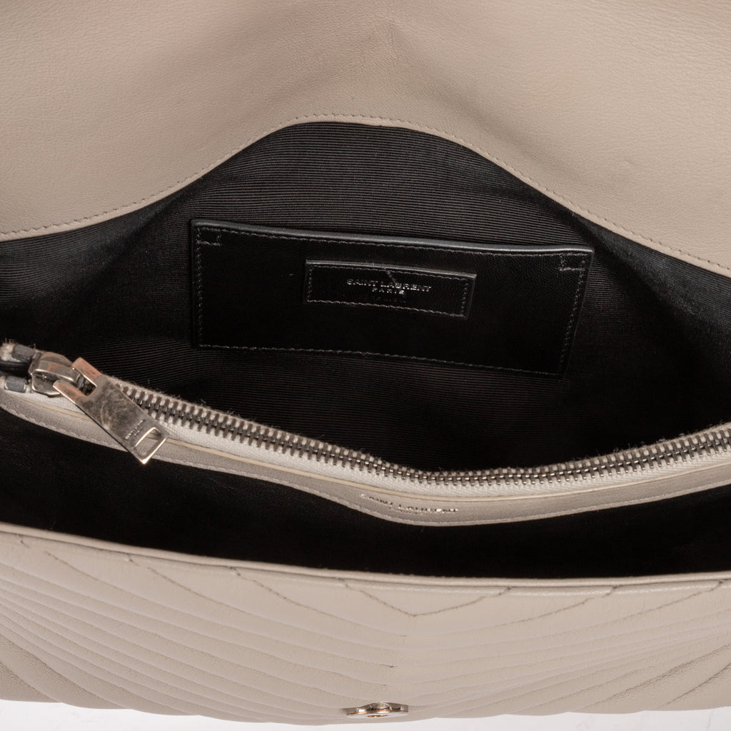 Shoulder Bag Large College Bag Grey Chevron Calfskin Leather