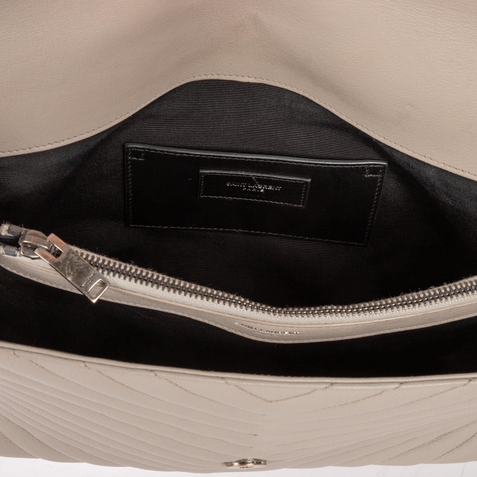 Shoulder Bag Large College Bag Grey Chevron Calfskin Leather