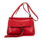 Shoulder Bag Bamboo Tassel Daily Flap Red Grained Calfskin Leather