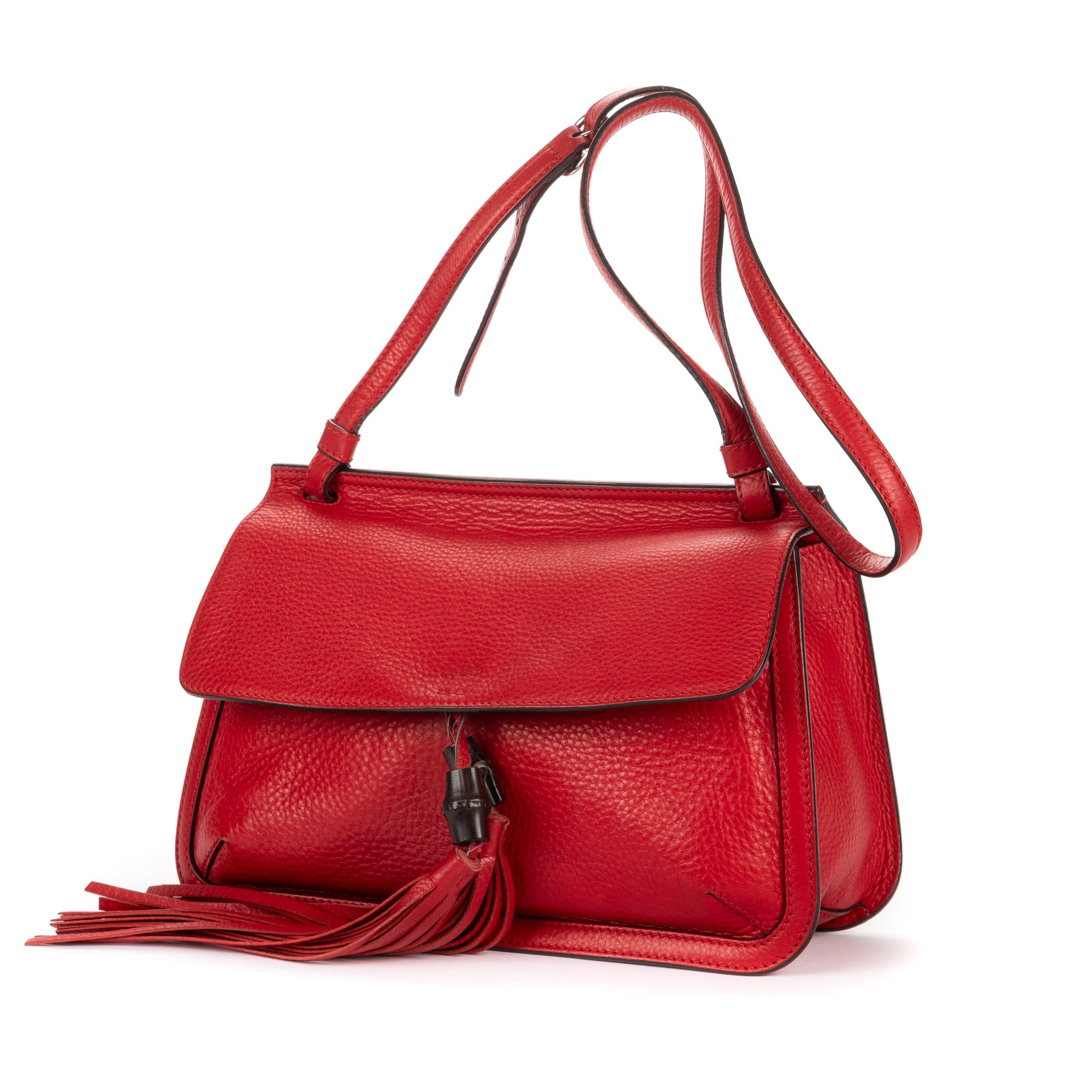 Shoulder Bag Bamboo Tassel Daily Flap Red Grained Calfskin Leather