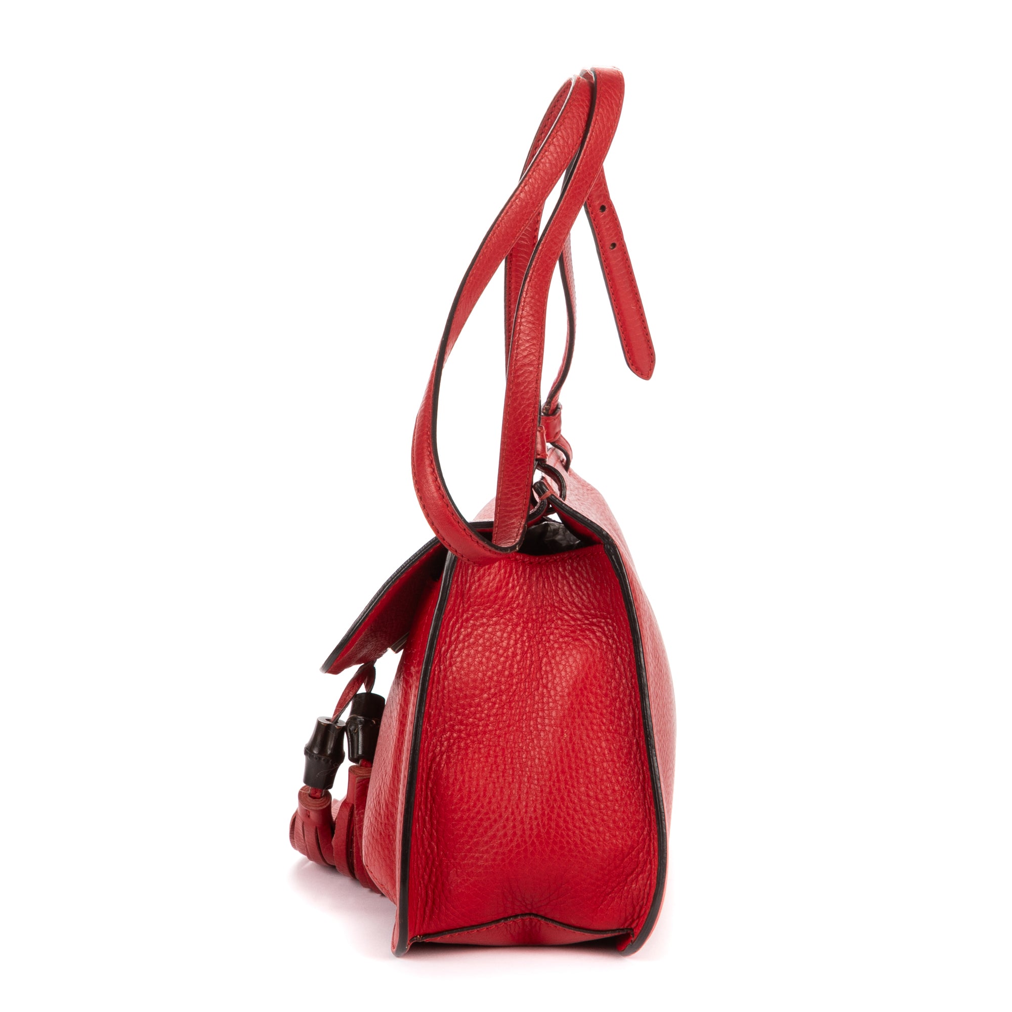 Shoulder Bag Bamboo Tassel Daily Flap Red Grained Calfskin Leather