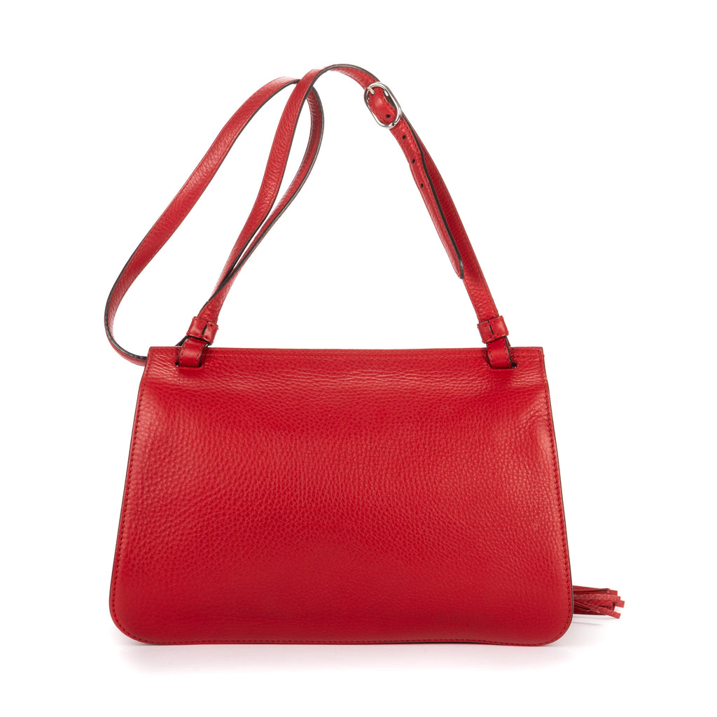 Shoulder Bag Bamboo Tassel Daily Flap Red Grained Calfskin Leather