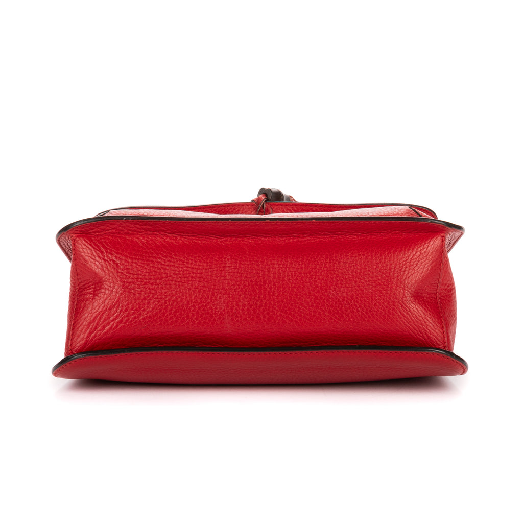 Shoulder Bag Bamboo Tassel Daily Flap Red Grained Calfskin Leather