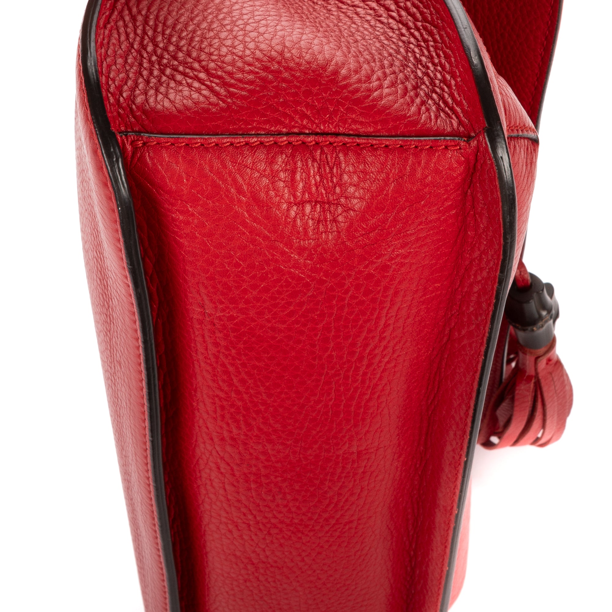 Shoulder Bag Bamboo Tassel Daily Flap Red Grained Calfskin Leather