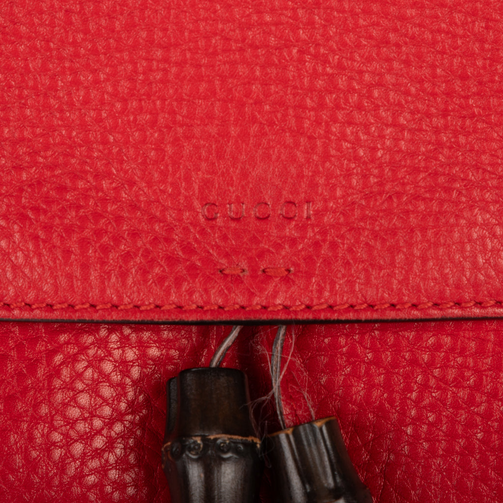 Shoulder Bag Bamboo Tassel Daily Flap Red Grained Calfskin Leather