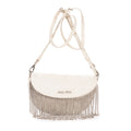 Shoulder Bag Crystal Fringed Crossbody Ivory Calfskin Leather