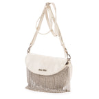 Shoulder Bag Crystal Fringed Crossbody Ivory Calfskin Leather