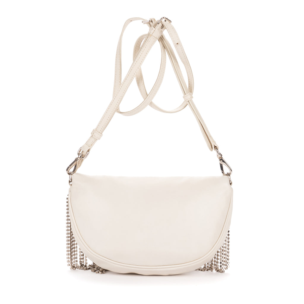 Shoulder Bag Crystal Fringed Crossbody Ivory Calfskin Leather