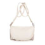 Shoulder Bag Crystal Fringed Crossbody Ivory Calfskin Leather