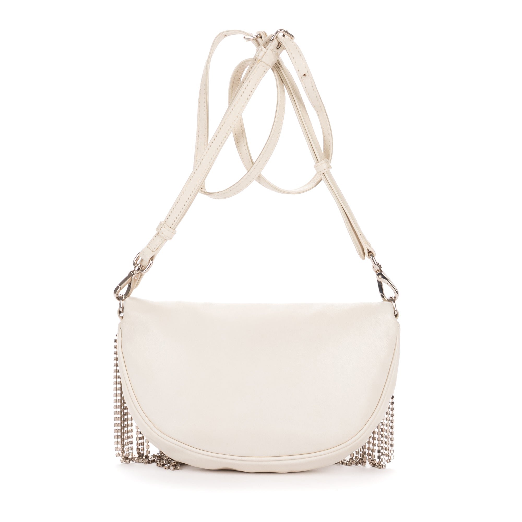 Shoulder Bag Crystal Fringed Crossbody Ivory Calfskin Leather