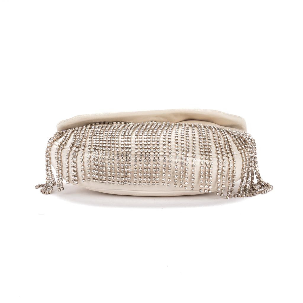 Shoulder Bag Crystal Fringed Crossbody Ivory Calfskin Leather