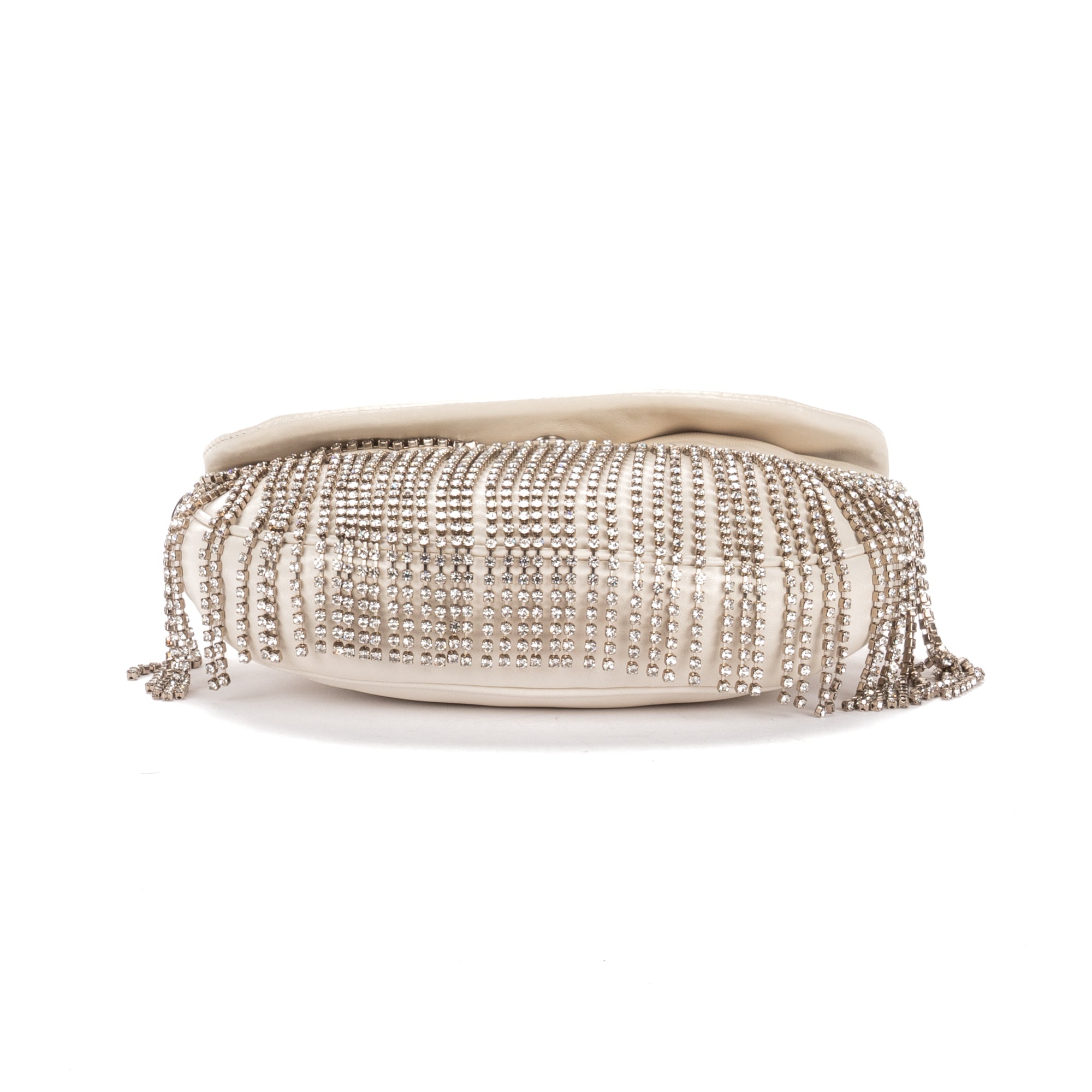 Shoulder Bag Crystal Fringed Crossbody Ivory Calfskin Leather