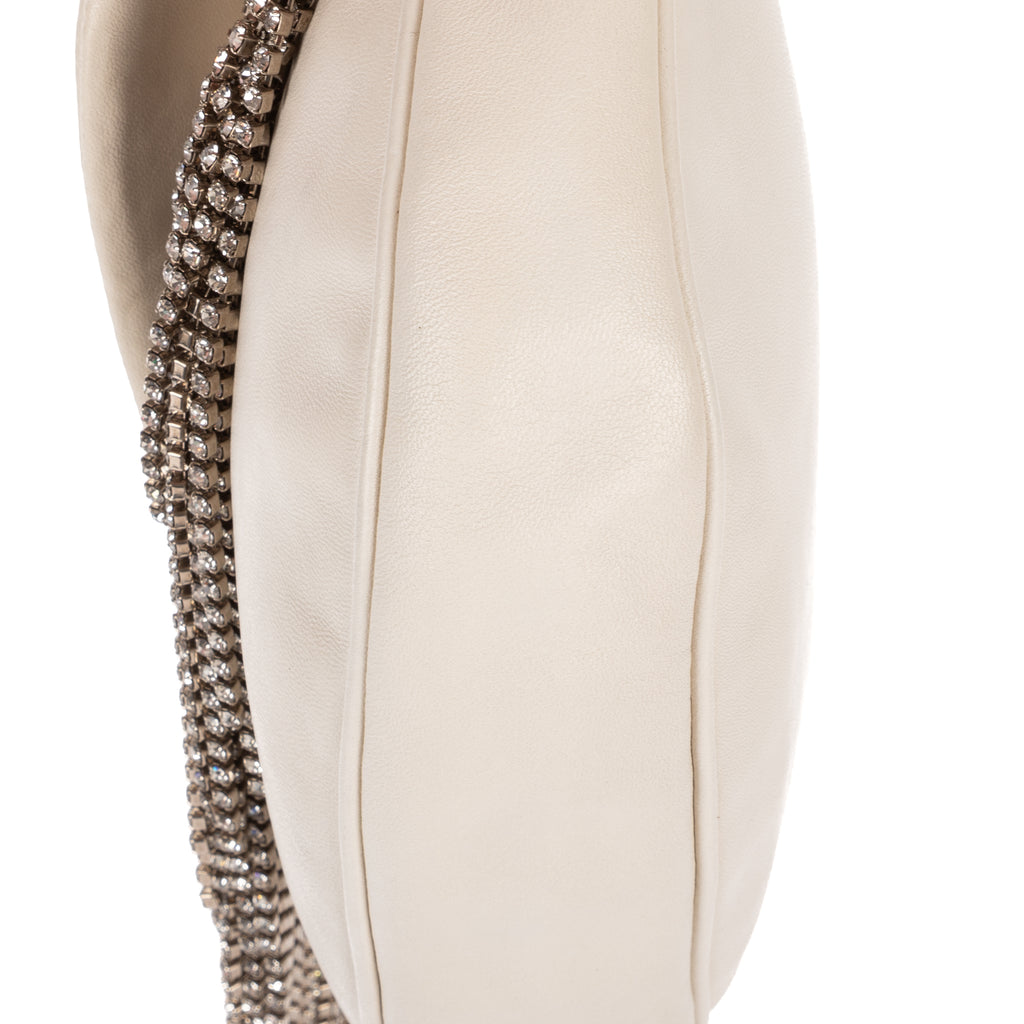 Shoulder Bag Crystal Fringed Crossbody Ivory Calfskin Leather