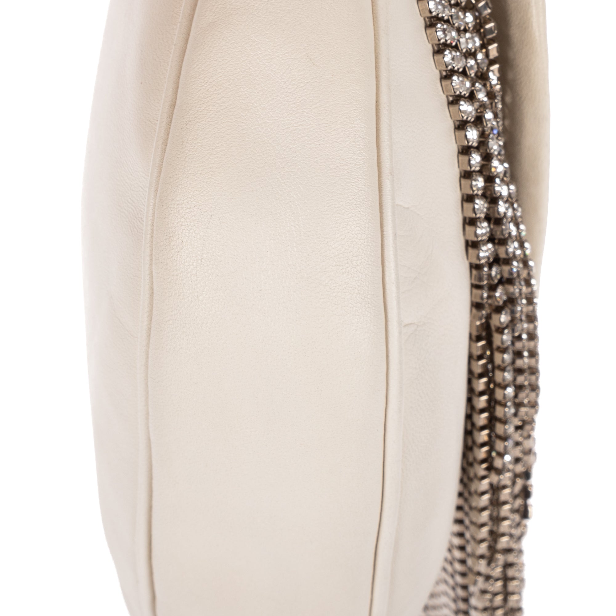 Shoulder Bag Crystal Fringed Crossbody Ivory Calfskin Leather