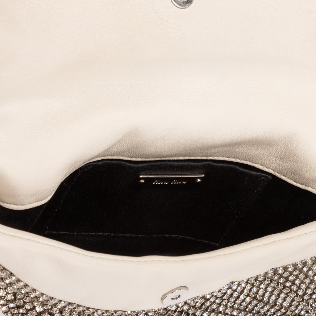 Shoulder Bag Crystal Fringed Crossbody Ivory Calfskin Leather