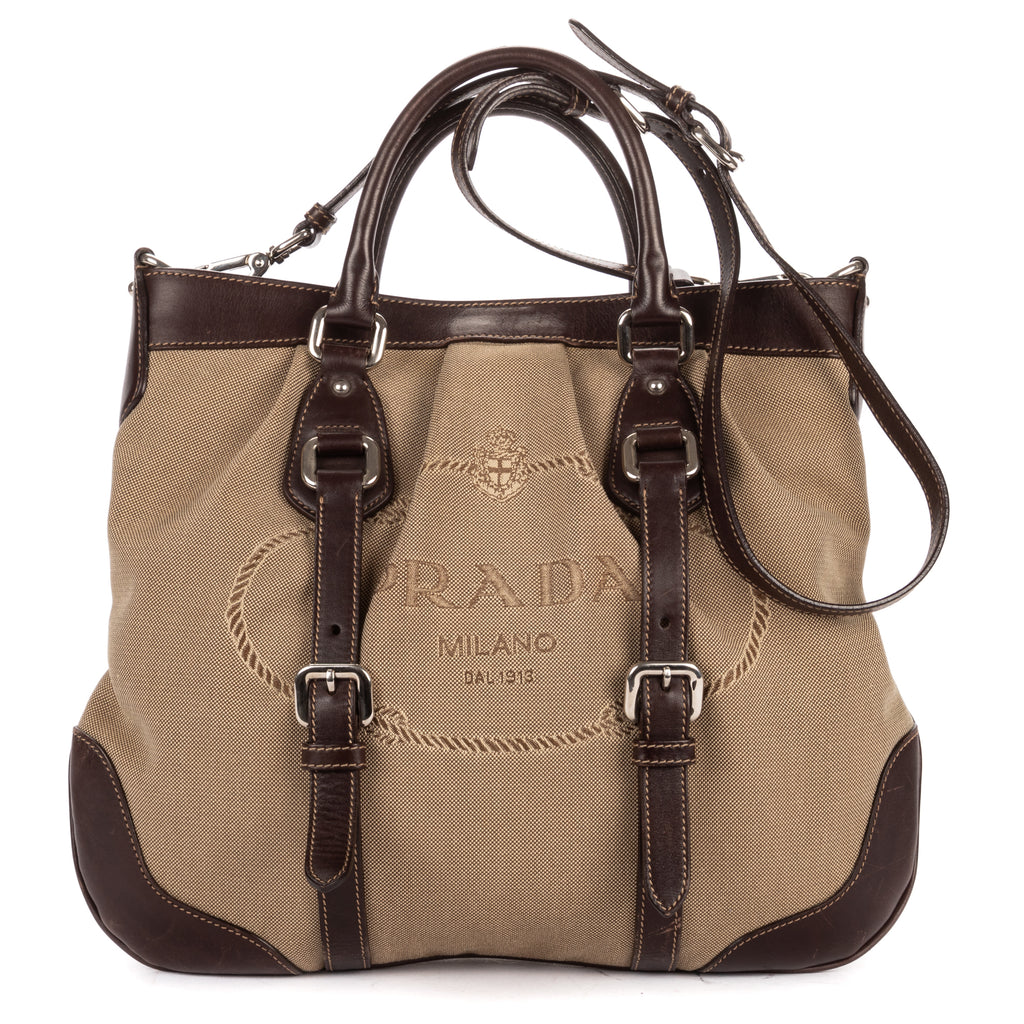 Shoulder Bag Jacquard Two Straps Tote Brown Jacquard Canvas