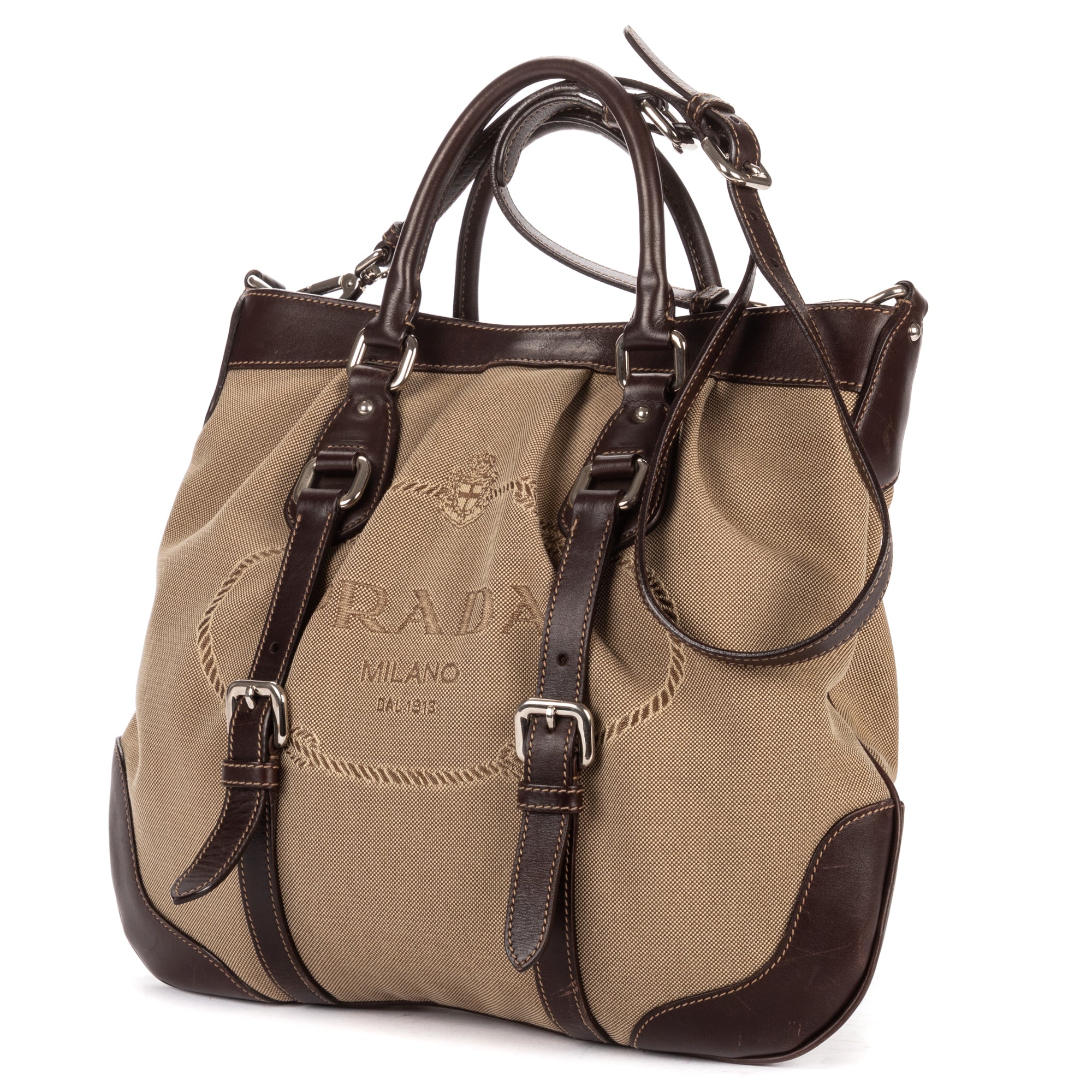 Shoulder Bag Jacquard Two Straps Tote Brown Jacquard Canvas