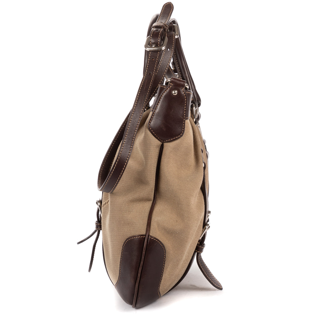 Shoulder Bag Jacquard Two Straps Tote Brown Jacquard Canvas