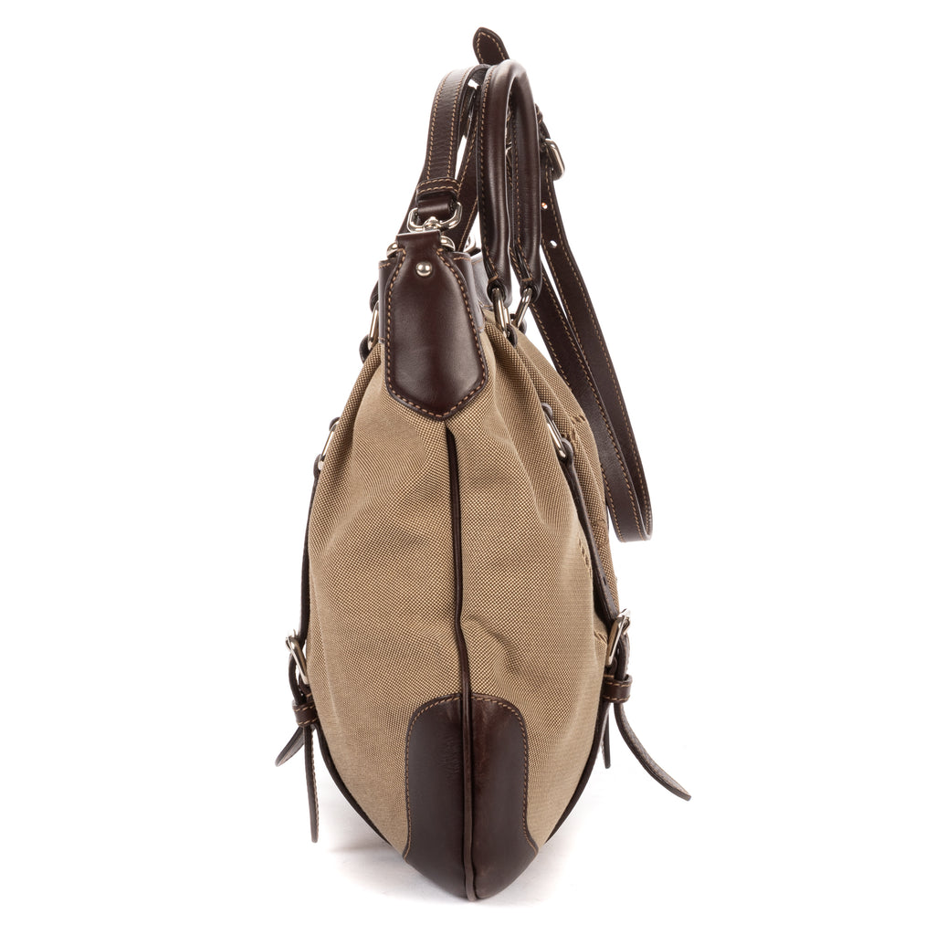 Shoulder Bag Jacquard Two Straps Tote Brown Jacquard Canvas