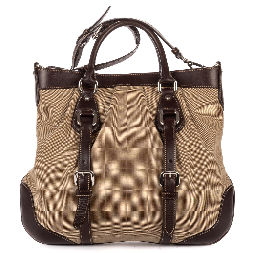 Shoulder Bag Jacquard Two Straps Tote Brown Jacquard Canvas