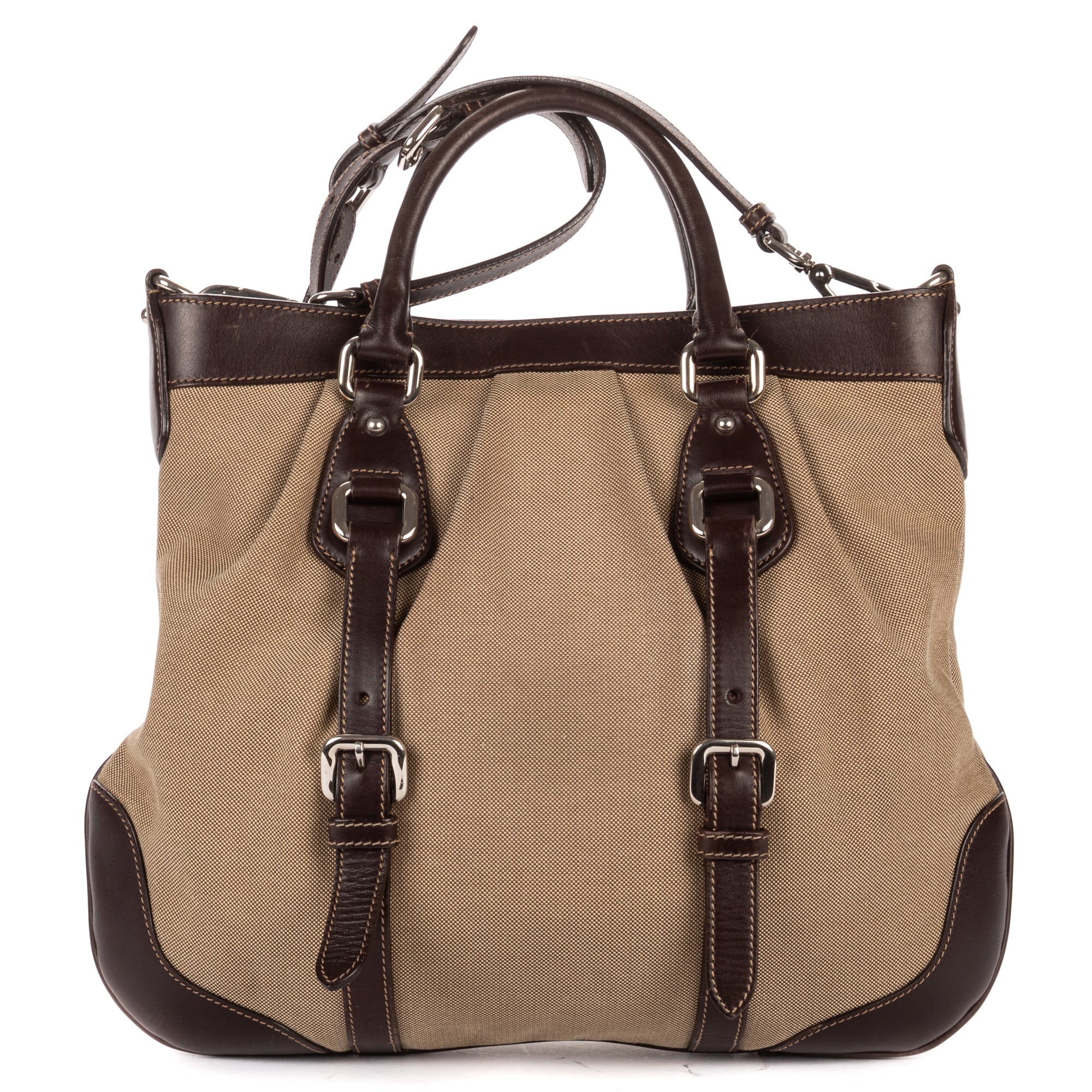 Shoulder Bag Jacquard Two Straps Tote Brown Jacquard Canvas