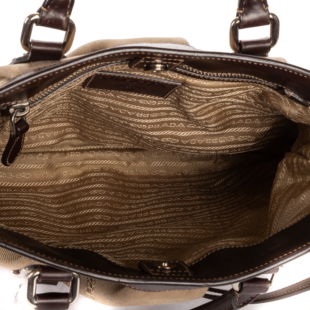 Shoulder Bag Jacquard Two Straps Tote Brown Jacquard Canvas