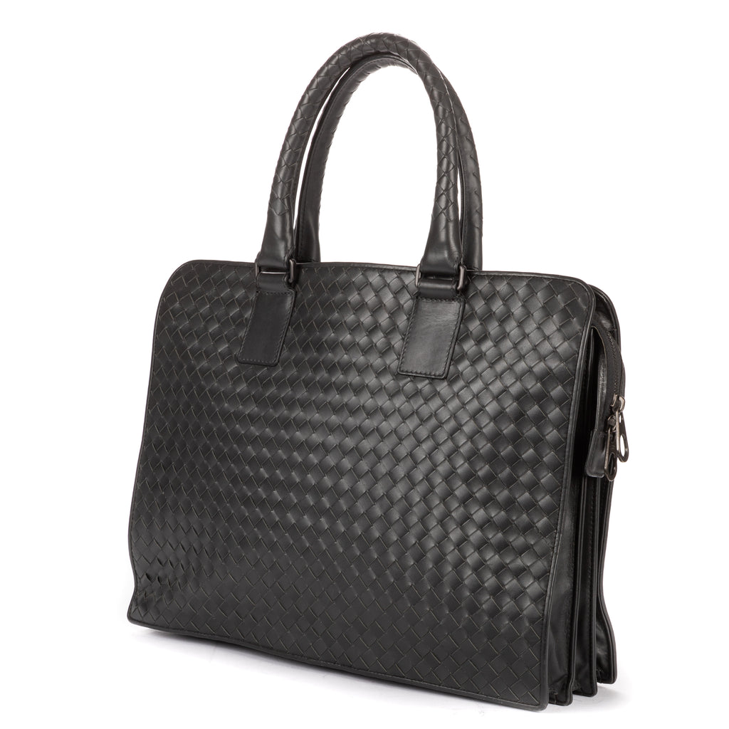 Shoulder Bag Messenger Dark Grey Intrecciato Leather