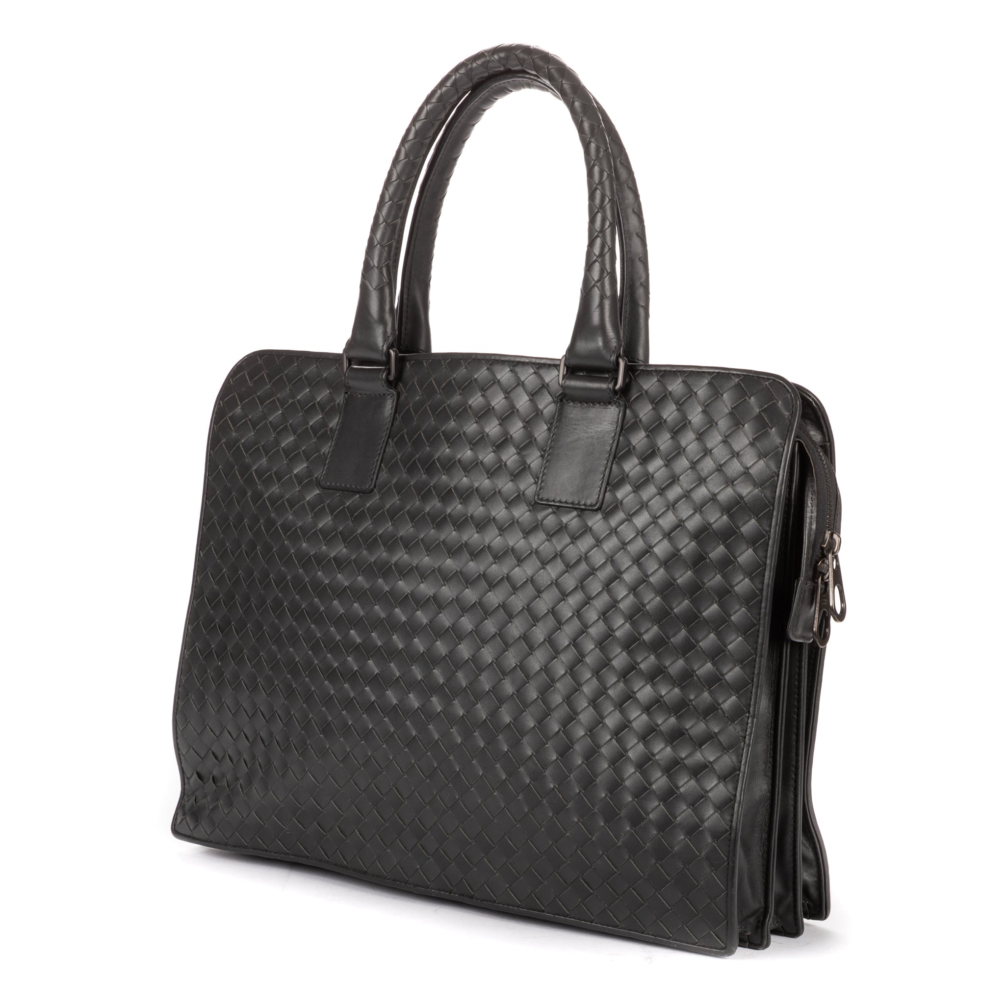 Shoulder Bag Messenger Dark Grey Intrecciato Leather