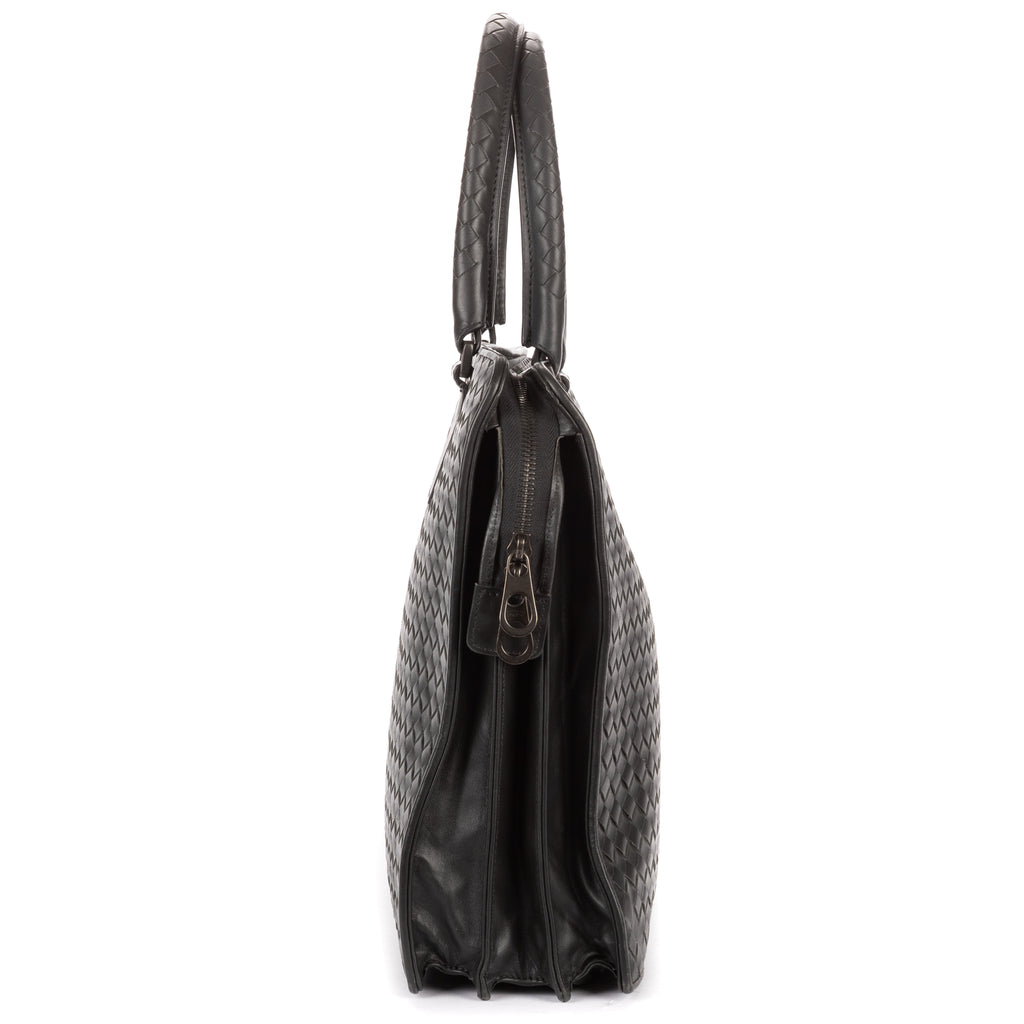 Shoulder Bag Messenger Dark Grey Intrecciato Leather