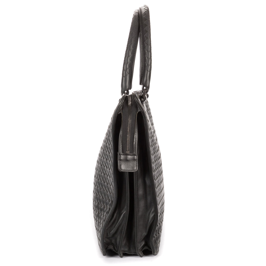 Shoulder Bag Messenger Dark Grey Intrecciato Leather